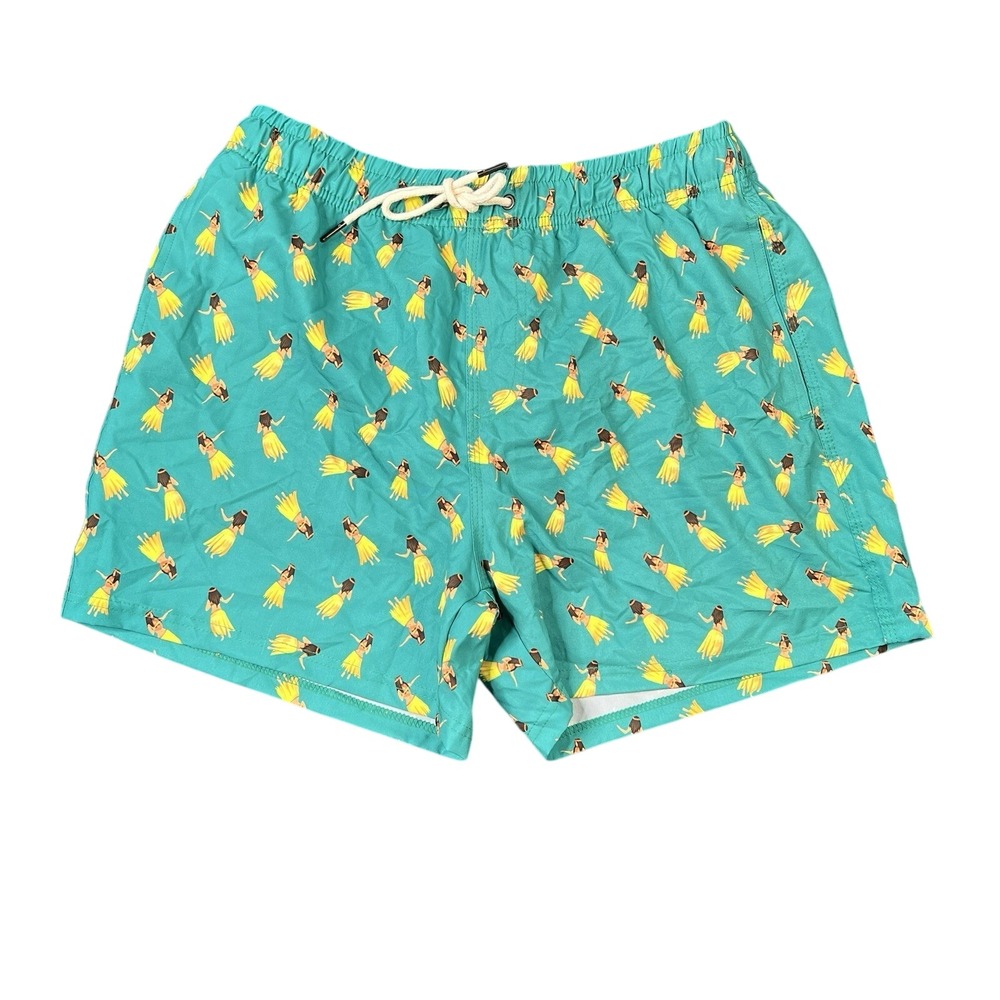 Two Left Feet Swim Trunks Men's XL Floral Hawaiian Hula Dancer Swim Shorts
